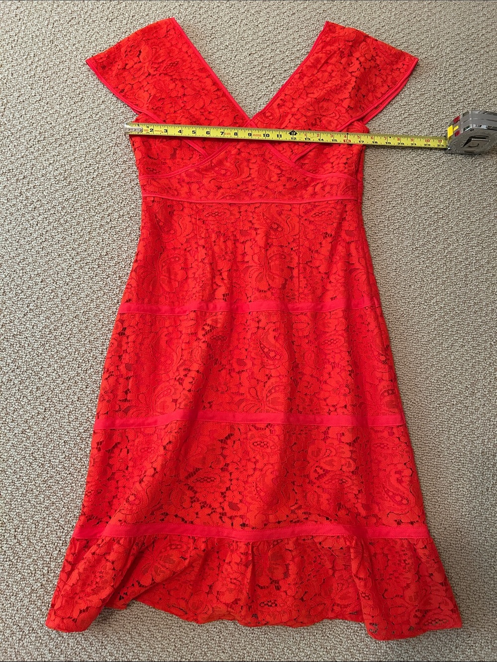 Red orange color Lace Off-Shoulder Fit & Flare Dress